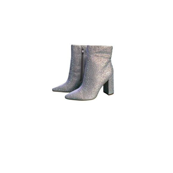 Lauren Lorraine Womens Silver Jam Rhinestone Ankle Boots with Block Heel New - Picture 3 of 5